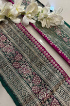 Green Banarasi Handloom Vintage Pure Silk Border Lace ( 1 Mtr ) - Luxurion World