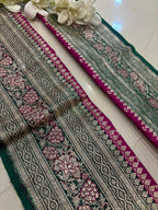 Green Banarasi Handloom Vintage Pure Silk Border Lace ( 1 Mtr ) - Luxurion World