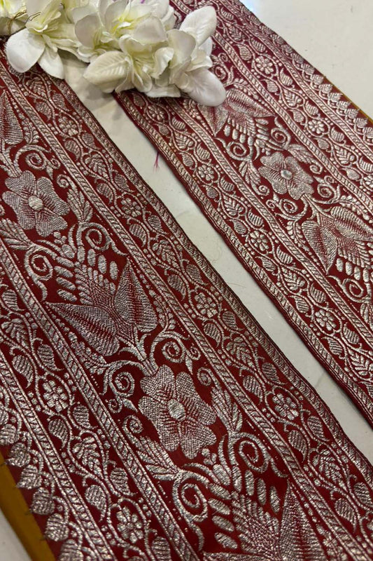 Maroon Banarasi Handloom Vintage Pure Silk Border Lace ( 1 Mtr ) - Luxurion World