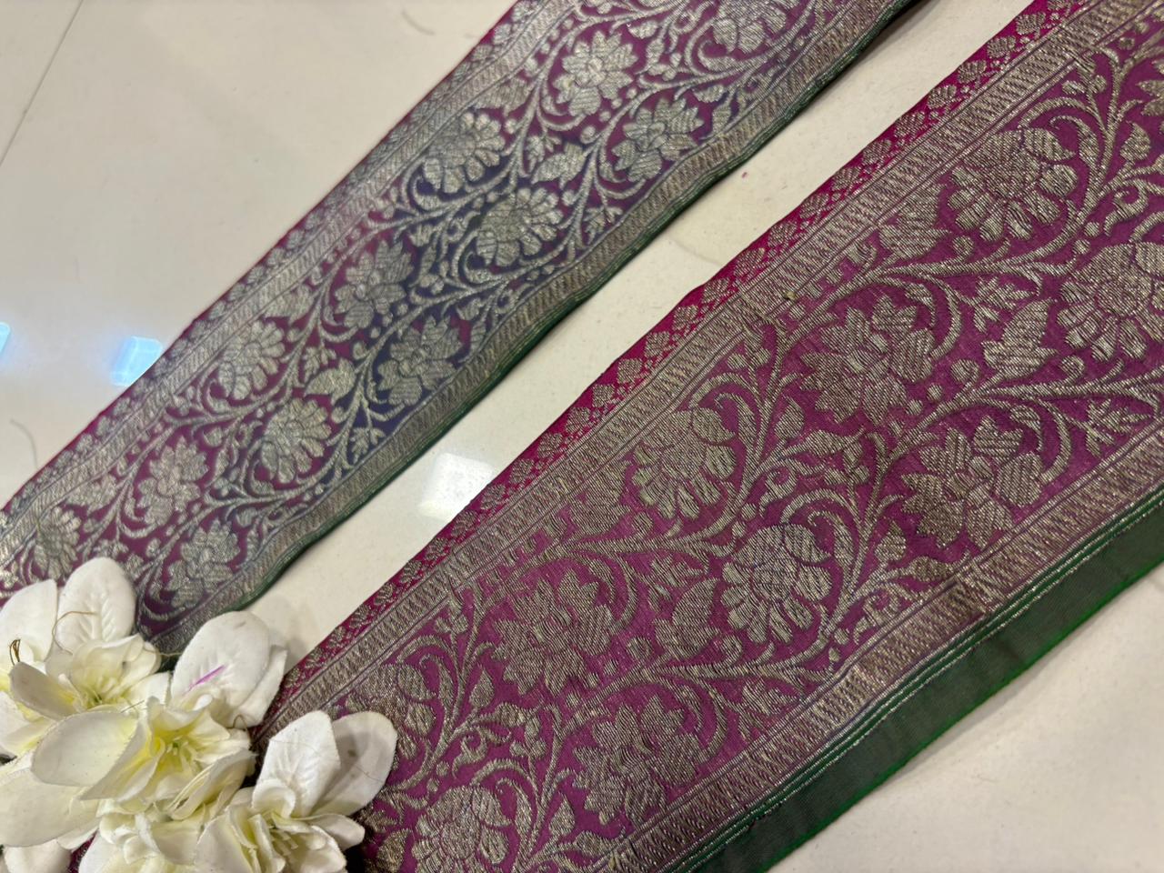 Multicolor Banarasi Handloom Vintage Pure Silk Border Lace ( 1 Mtr ) - Luxurion World