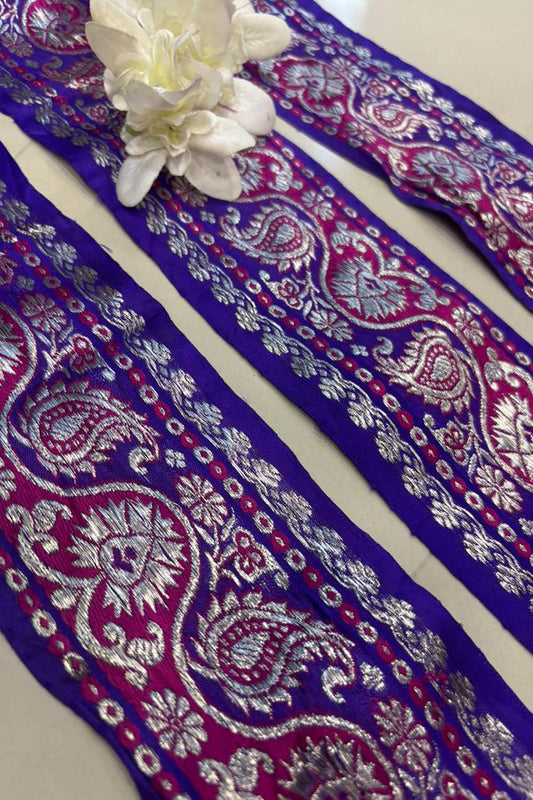 Blue Banarasi Handloom Vintage Pure Silk Border Lace ( 1 Mtr ) - Luxurion World