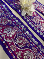 Blue Banarasi Handloom Vintage Pure Silk Border Lace ( 1 Mtr ) - Luxurion World