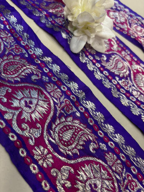 Blue Banarasi Handloom Vintage Pure Silk Border Lace ( 1 Mtr ) - Luxurion World