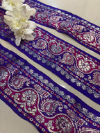 Blue Banarasi Handloom Vintage Pure Silk Border Lace ( 1 Mtr ) - Luxurion World