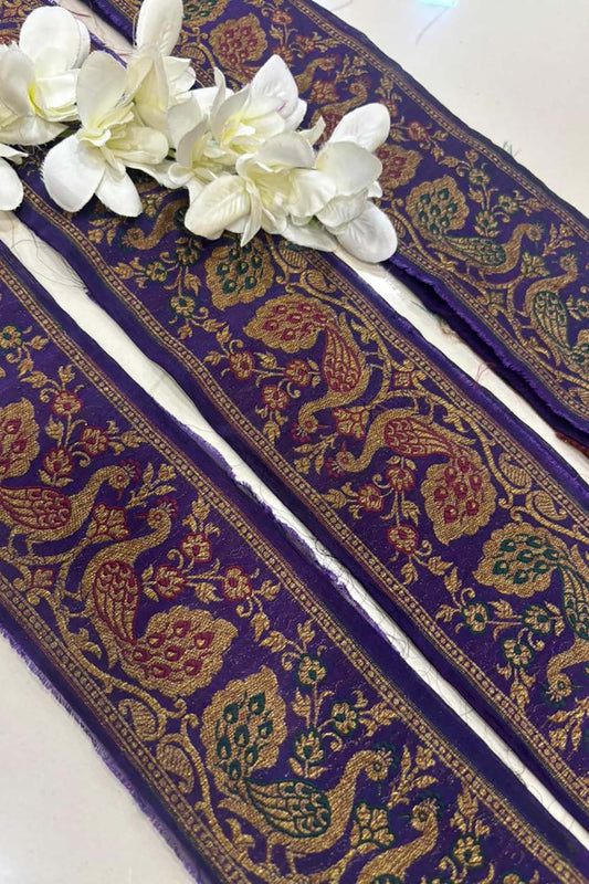 Blue Banarasi Handloom Vintage Pure Silk Border Lace ( 1 Mtr ) - Luxurion World