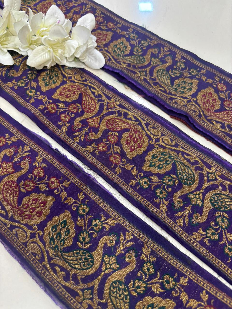 Blue Banarasi Handloom Vintage Pure Silk Border Lace ( 1 Mtr ) - Luxurion World