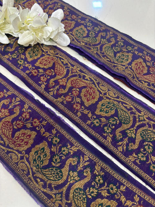 Blue Banarasi Handloom Vintage Pure Silk Border Lace ( 1 Mtr ) - Luxurion World
