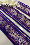 Blue Banarasi Handloom Vintage Pure Silk Border Lace ( 1 Mtr ) - Luxurion World