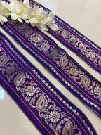 Blue Banarasi Handloom Vintage Pure Silk Border Lace ( 1 Mtr ) - Luxurion World