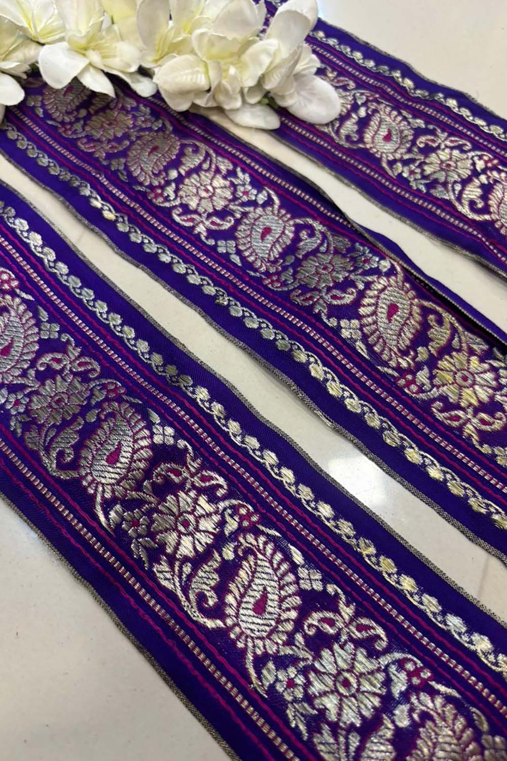 Exquisite Purple Banarasi Handloom Vintage Pure Silk Border Lace ( 1 Mtr )