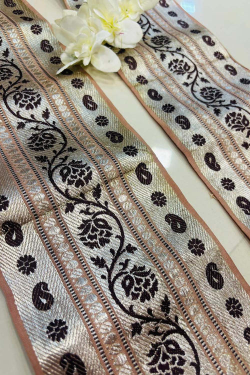 Peach Banarasi Handloom Vintage Pure Silk Border Lace ( 1 Mtr ) - Luxurion World