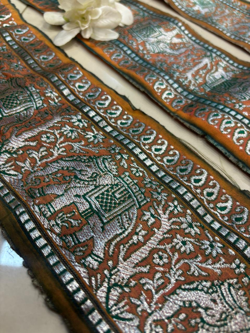 Orange Banarasi Handloom Vintage Pure Silk Border Lace ( 1 Mtr ) - Luxurion World