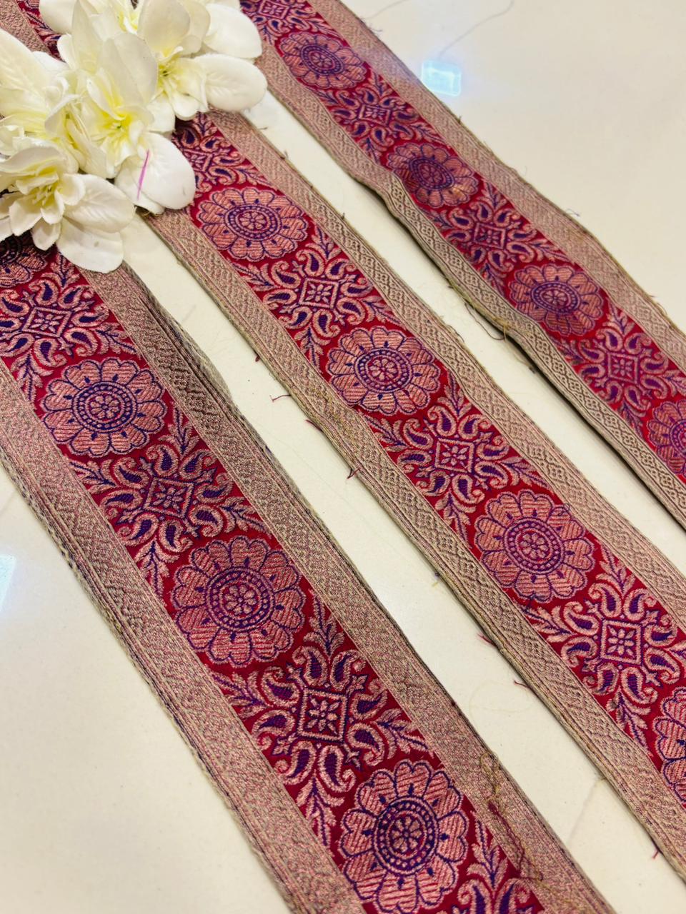 Pastel Banarasi Handloom Vintage Pure Silk Border Lace ( 1 Mtr ) - Luxurion World