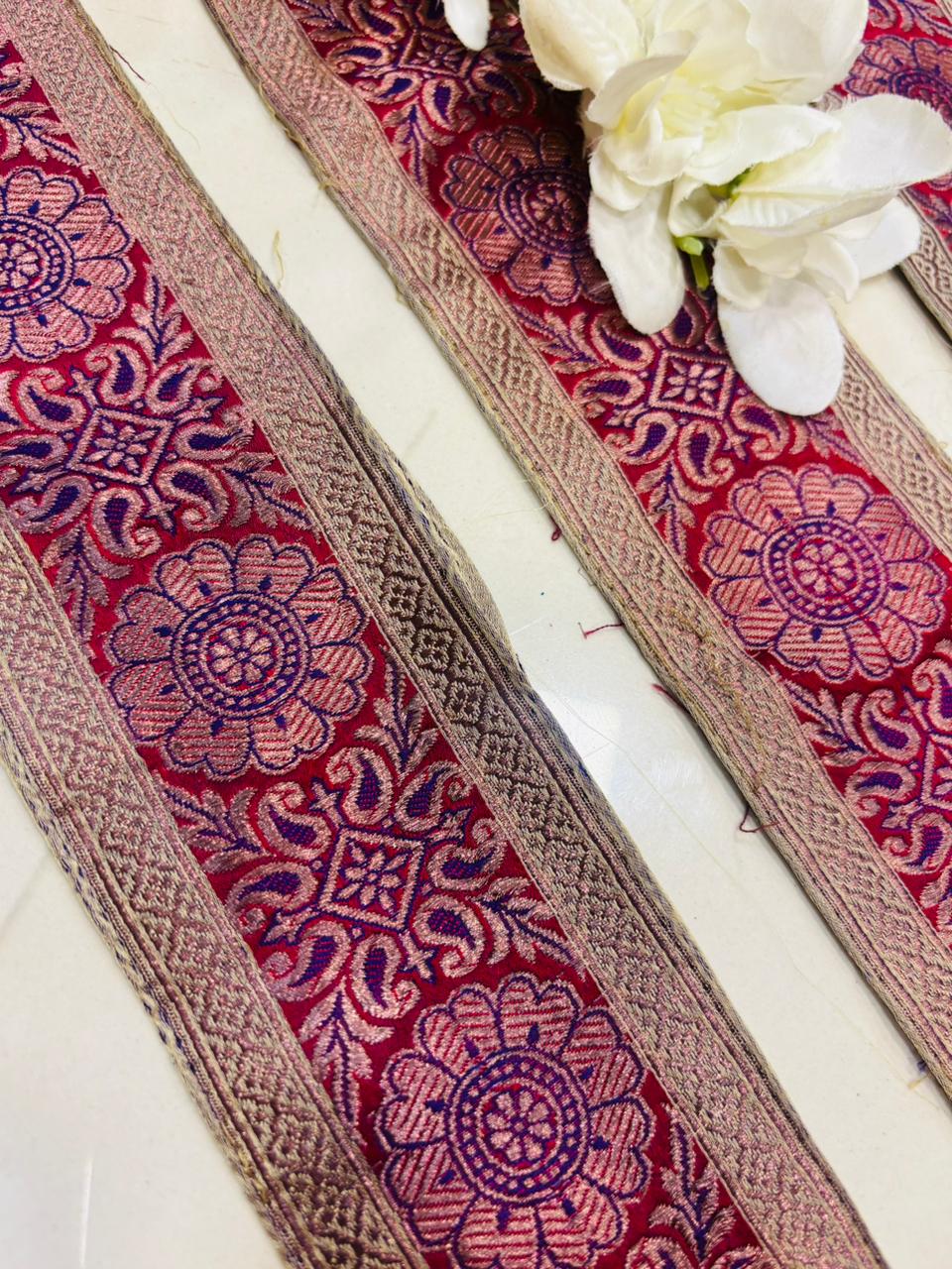 Pastel Banarasi Handloom Vintage Pure Silk Border Lace ( 1 Mtr ) - Luxurion World