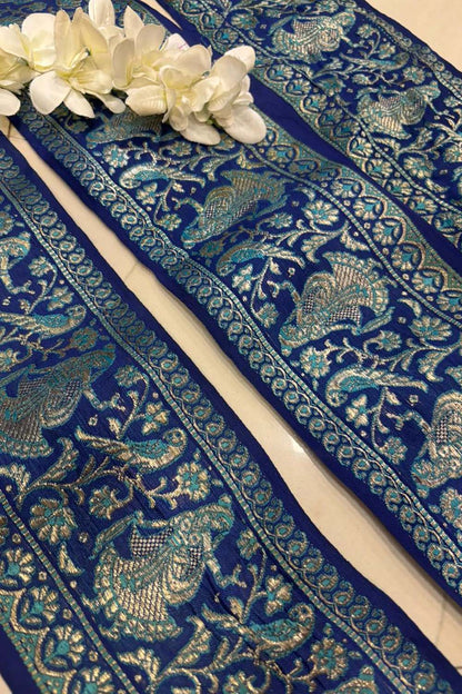Blue Banarasi Handloom Vintage Pure Silk Border Lace (  1 Mtr )