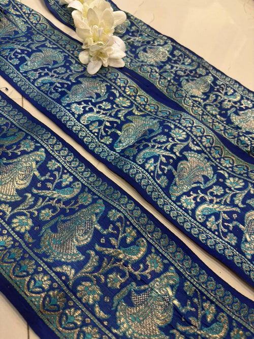 Blue Banarasi Handloom Vintage Pure Silk Border Lace ( 1 Mtr ) - Luxurion World