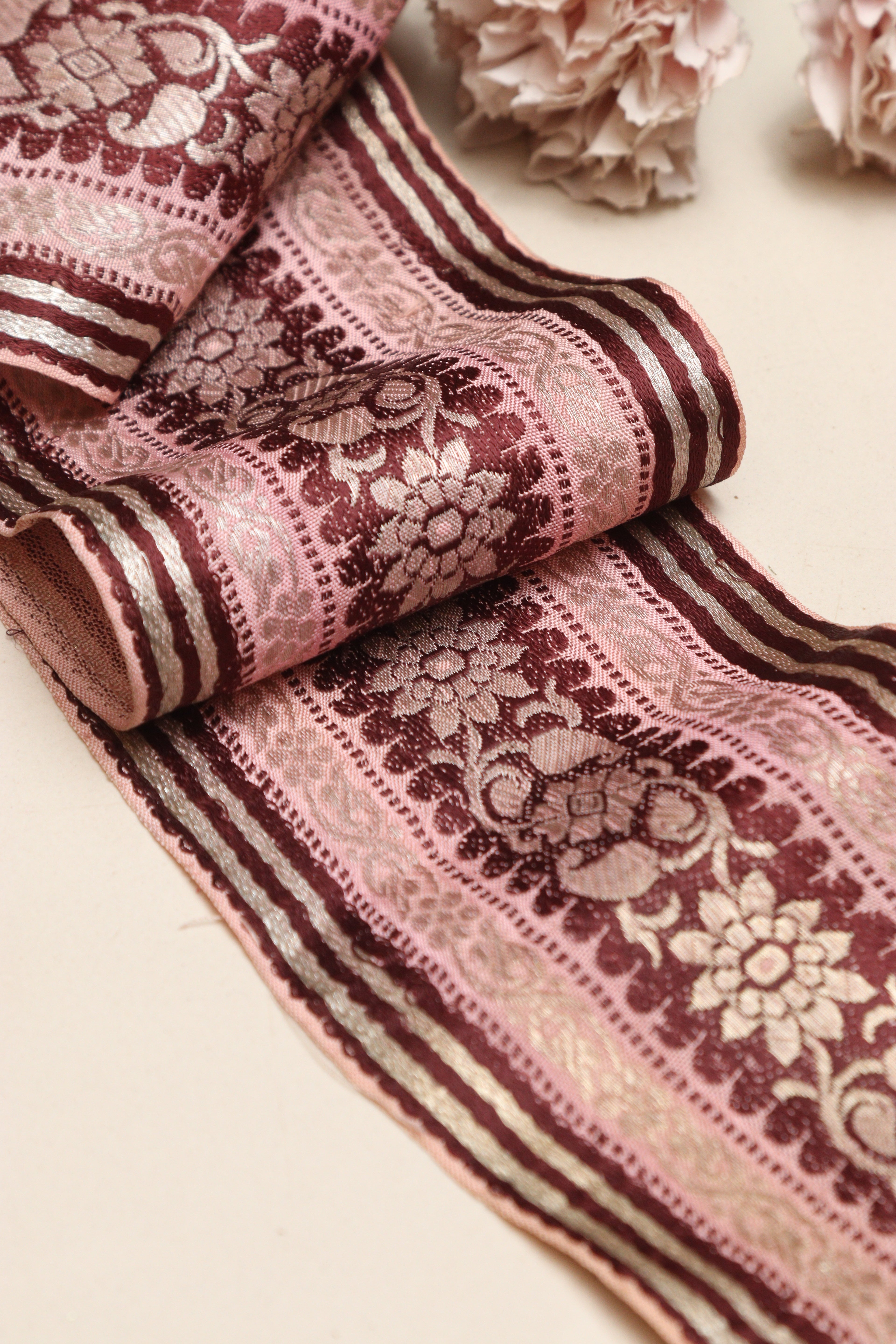 Pink Banarasi Handloom Vintage Pure Silk Border Lace ( 1 Mtr ) - Luxurion World