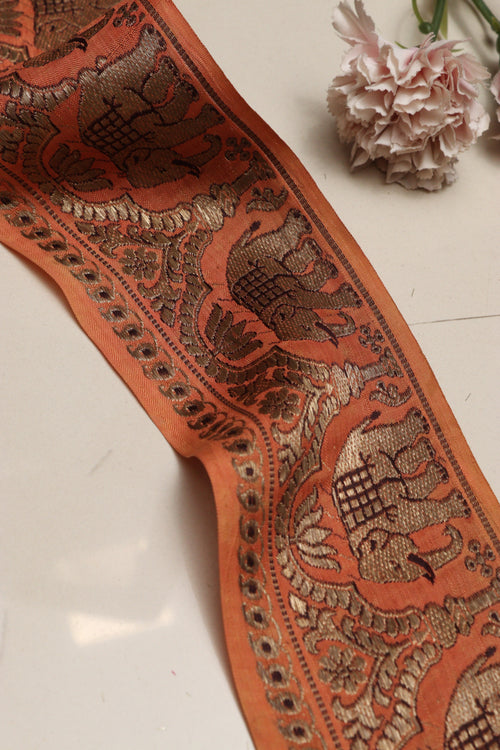 Orange Banarasi Handloom Vintage Pure Silk Border Lace ( 1 Mtr ) - Luxurion World