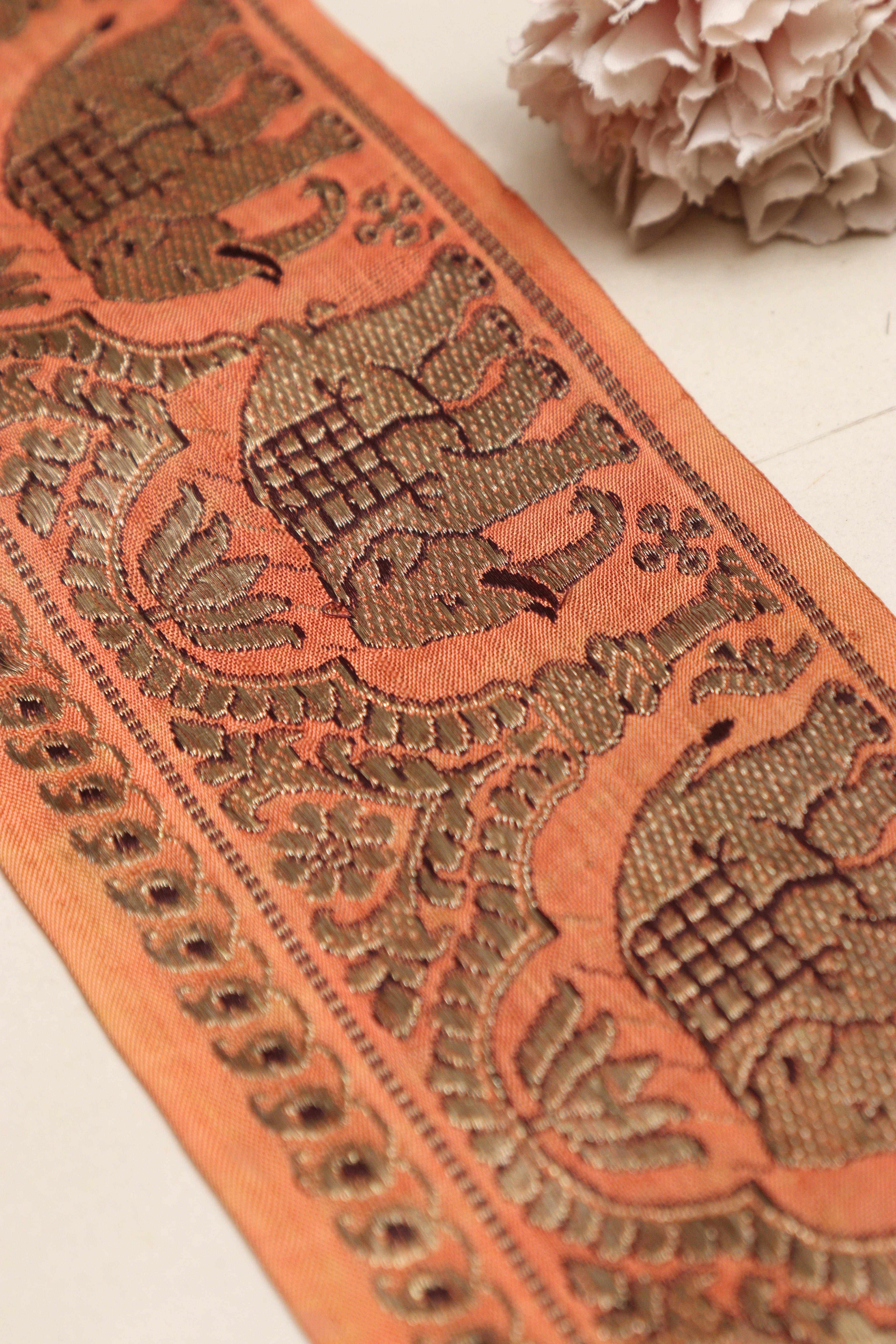 Orange Banarasi Handloom Vintage Pure Silk Border Lace ( 1 Mtr ) - Luxurion World