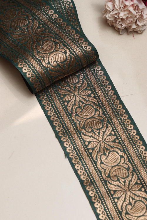 Green Banarasi Handloom Vintage Pure Silk Border Lace ( 1 Mtr ) - Luxurion World