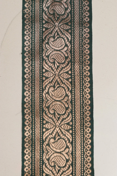 Green Banarasi Handloom Vintage Pure Silk Border Lace ( 1 Mtr ) - Luxurion World