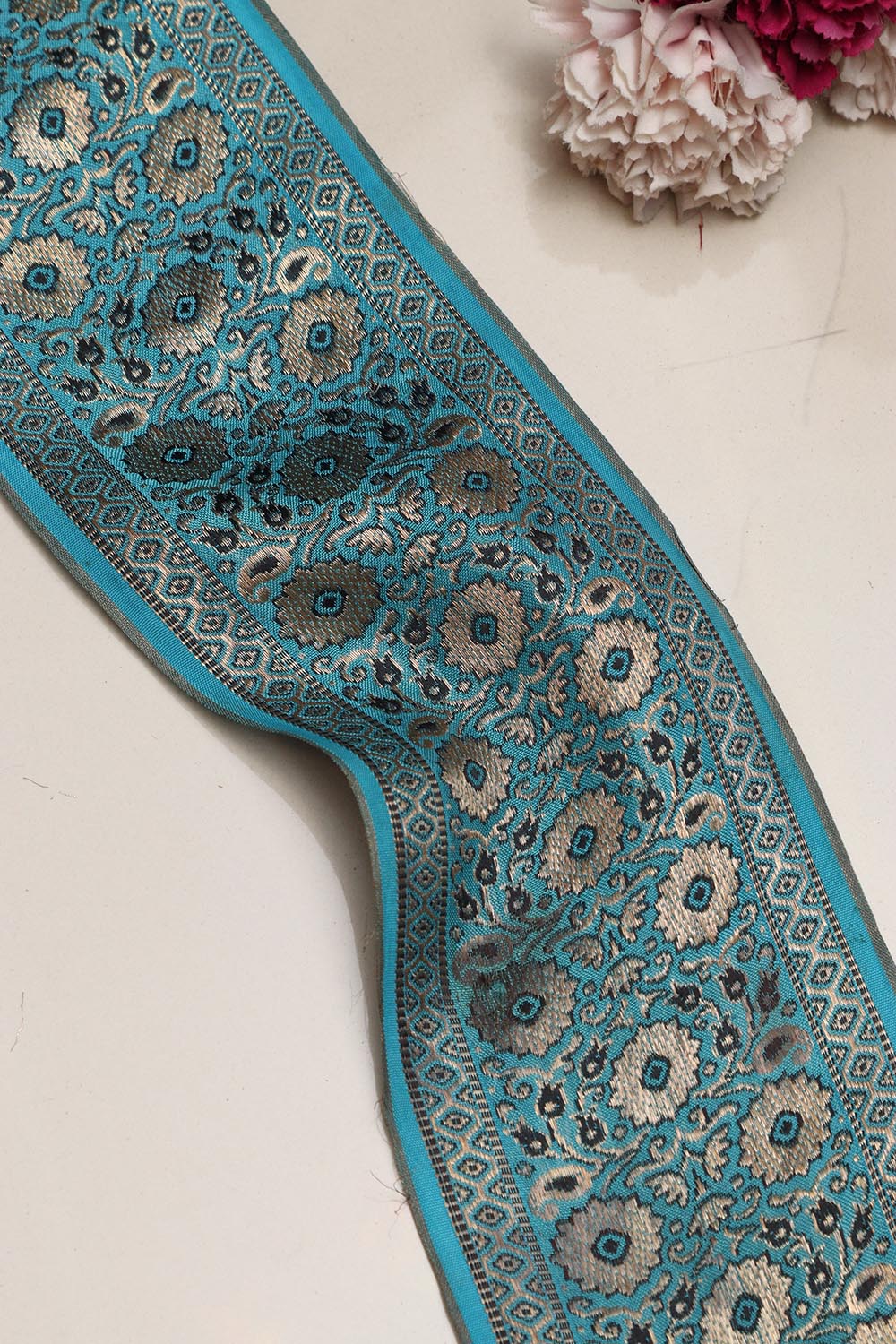Blue Banarasi Handloom Vintage Pure Silk Border Lace ( 1 Mtr ) - Luxurion World
