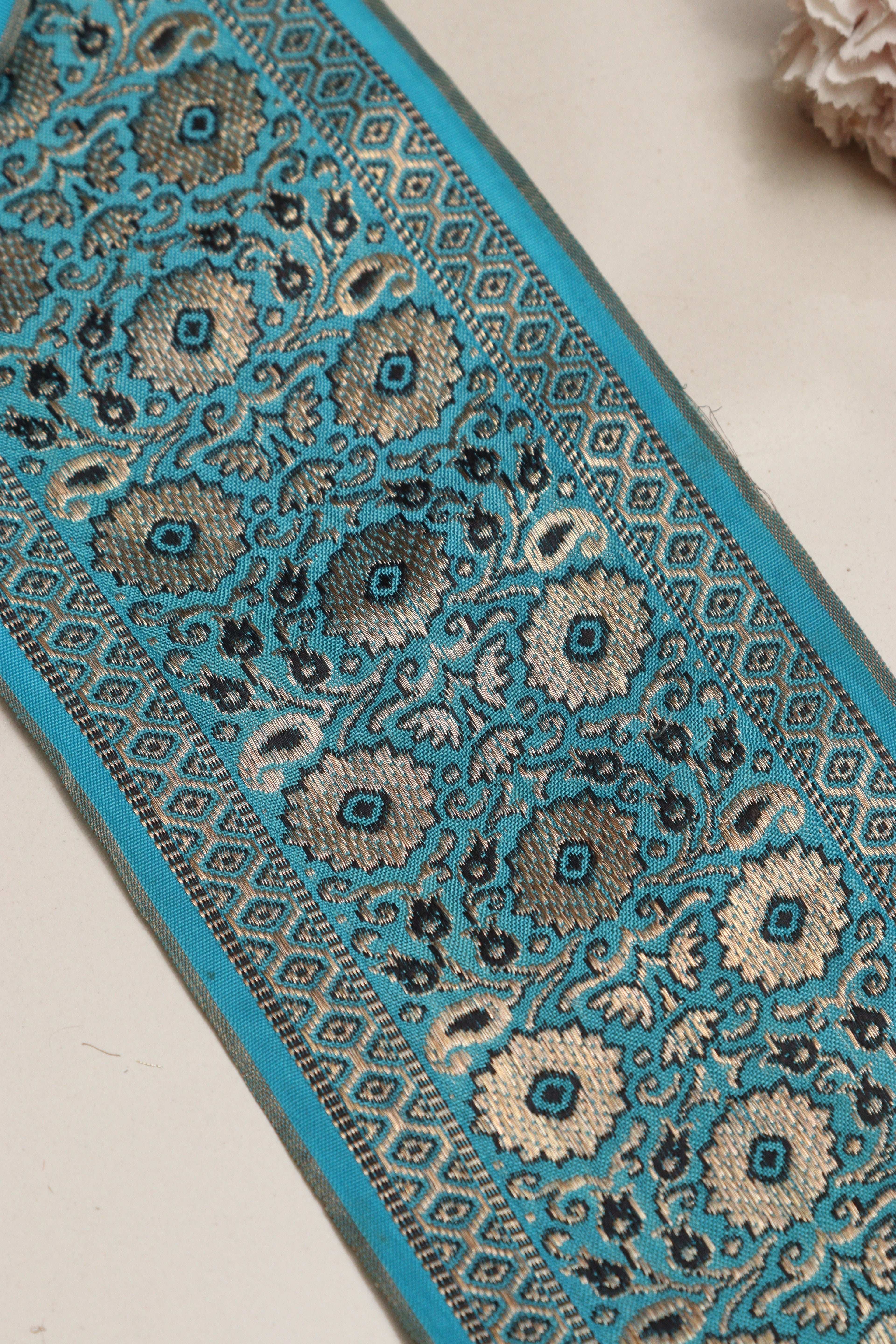 Blue Banarasi Handloom Vintage Pure Silk Border Lace ( 1 Mtr ) - Luxurion World