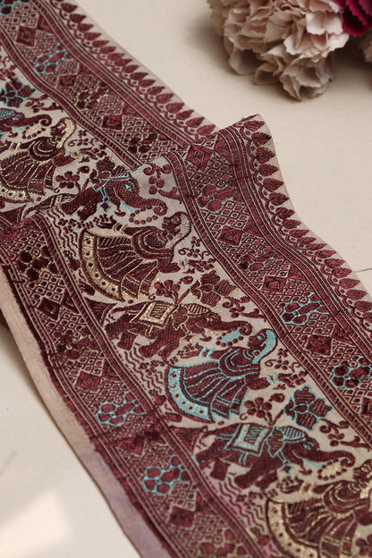Maroon Banarasi Handloom Vintage Pure Silk Border Lace ( 1 Mtr ) - Luxurion World