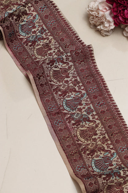 Maroon Banarasi Handloom Vintage Pure Silk Border Lace ( 1 Mtr ) - Luxurion World