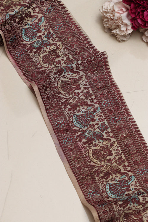 Maroon Banarasi Handloom Vintage Pure Silk Border Lace ( 1 Mtr ) - Luxurion World