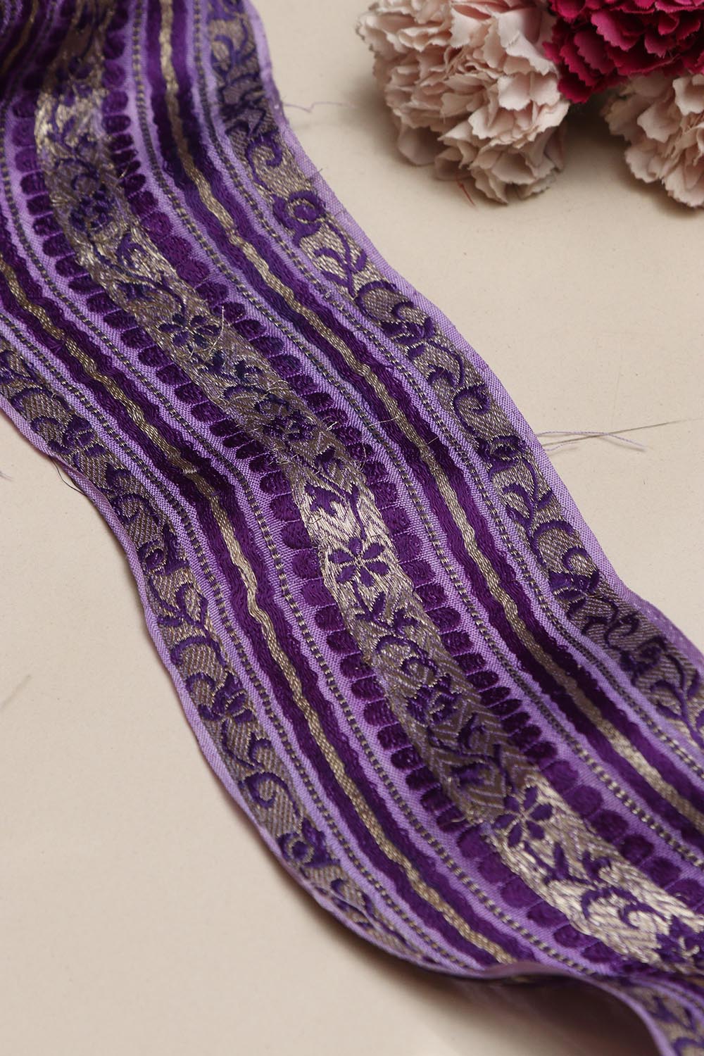Exquisite Purple Banarasi Handloom Vintage Pure Silk Border Lace ( 1 Mtr ) - Luxurion World