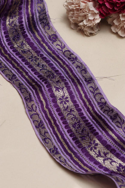 Exquisite Purple Banarasi Handloom Vintage Pure Silk Border Lace ( 1 Mtr ) - Luxurion World