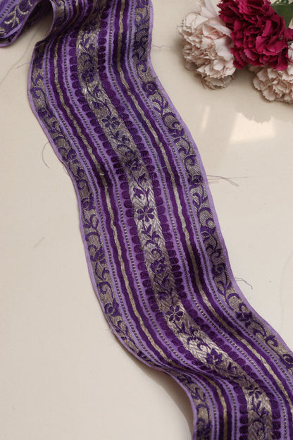 Exquisite Purple Banarasi Handloom Vintage Pure Silk Border Lace ( 1 Mtr ) - Luxurion World