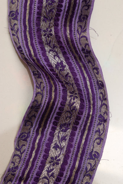 Exquisite Purple Banarasi Handloom Vintage Pure Silk Border Lace ( 1 Mtr ) - Luxurion World