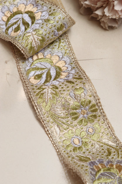 Golden Banarasi Handloom Vintage Pure Silk Border Lace ( 1 Mtr ) - Luxurion World