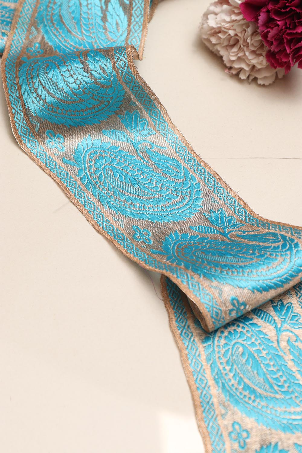 Blue Banarasi Handloom Vintage Pure Silk Border Lace ( 1 Mtr ) - Luxurion World