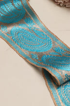 Blue Banarasi Handloom Vintage Pure Silk Border Lace ( 1 Mtr ) - Luxurion World