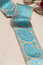 Blue Banarasi Handloom Vintage Pure Silk Border Lace ( 1 Mtr ) - Luxurion World