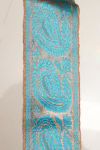 Blue Banarasi Handloom Vintage Pure Silk Border Lace ( 1 Mtr ) - Luxurion World
