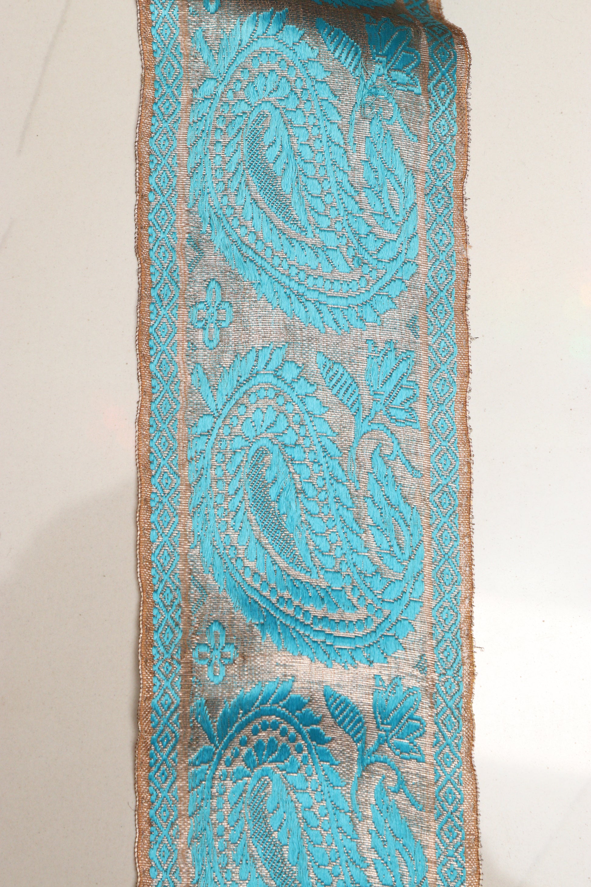 Blue Banarasi Handloom Vintage Pure Silk Border Lace ( 1 Mtr ) - Luxurion World