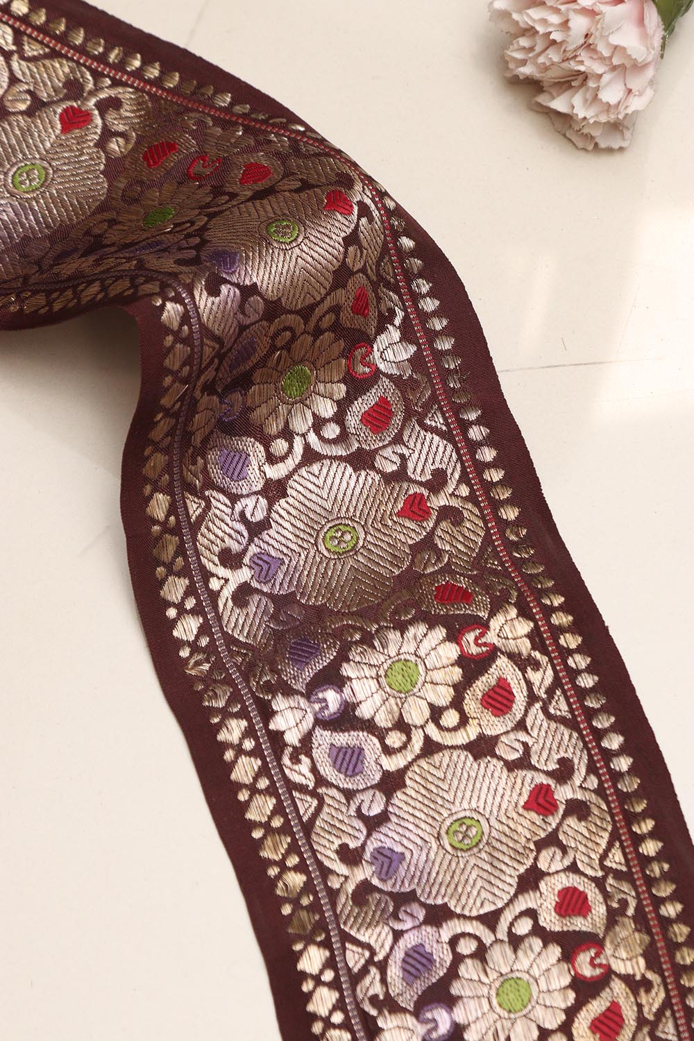 Maroon Banarasi Handloom Vintage Pure Silk Border Lace ( 1 Mtr ) - Luxurion World