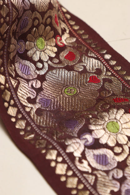 Maroon Banarasi Handloom Vintage Pure Silk Border Lace ( 1 Mtr ) - Luxurion World