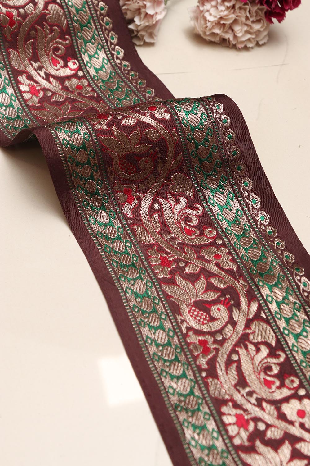 Maroon Banarasi Handloom Vintage Pure Silk Border Lace ( 1 Mtr ) - Luxurion World