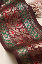 Maroon Banarasi Handloom Vintage Pure Silk Border Lace ( 1 Mtr ) - Luxurion World