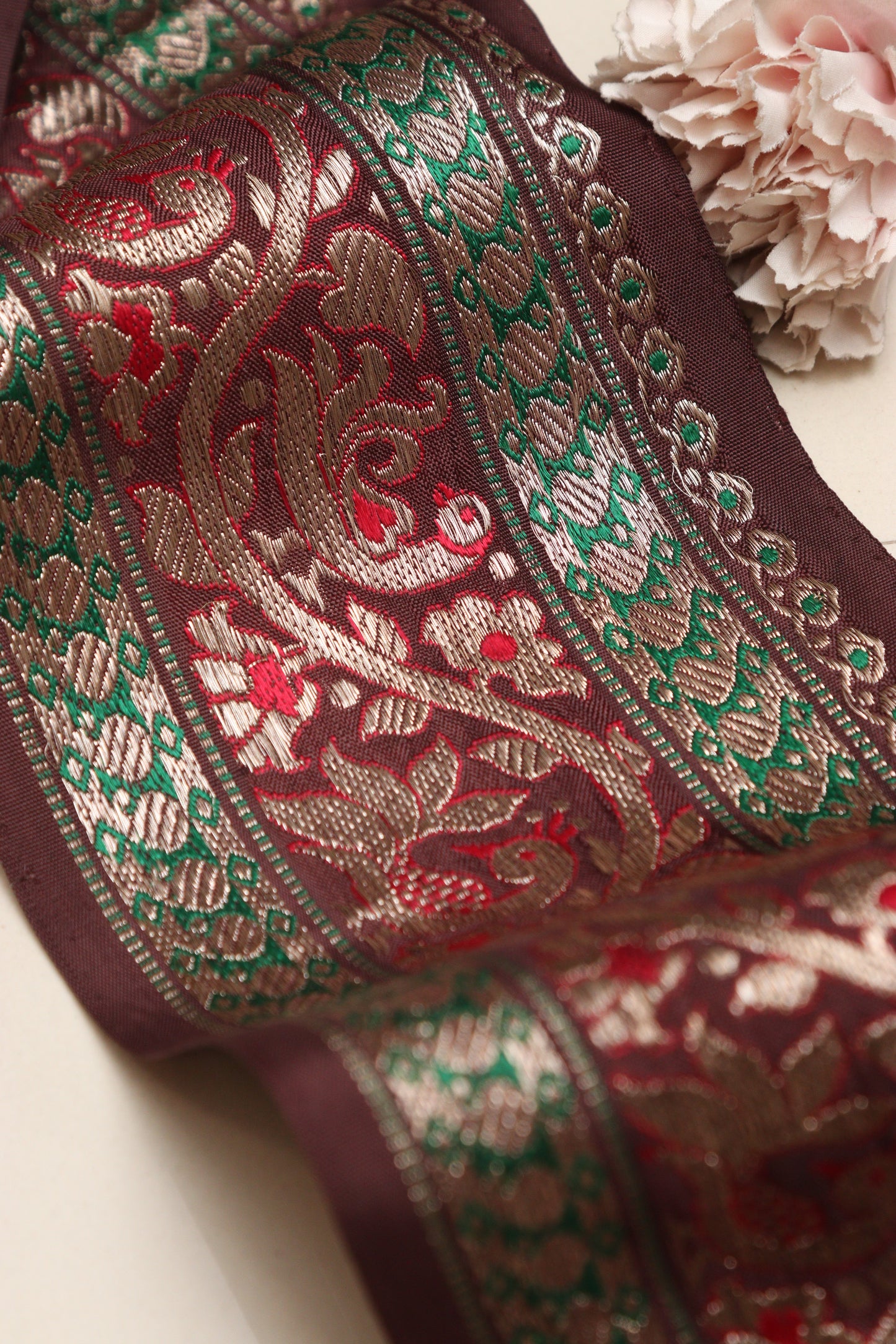 Maroon Banarasi Handloom Vintage Pure Silk Border Lace ( 1 Mtr ) - Luxurion World