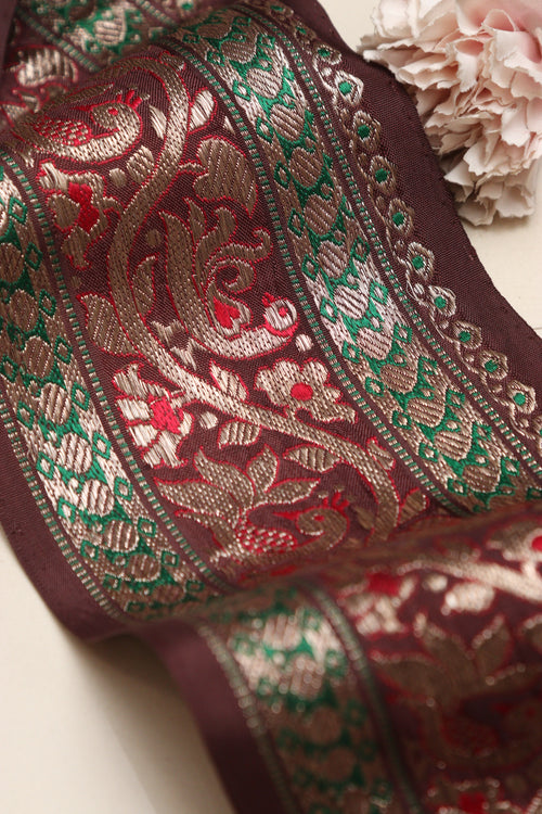 Maroon Banarasi Handloom Vintage Pure Silk Border Lace ( 1 Mtr ) - Luxurion World
