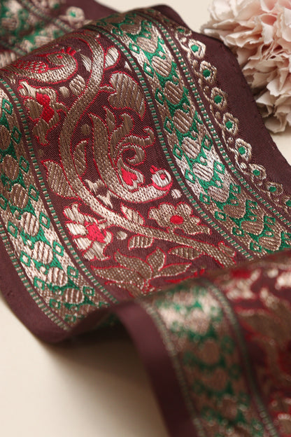 Maroon Banarasi Handloom Vintage Pure Silk Border Lace ( 1 Mtr ) - Luxurion World