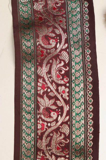 Maroon Banarasi Handloom Vintage Pure Silk Border Lace ( 1 Mtr ) - Luxurion World