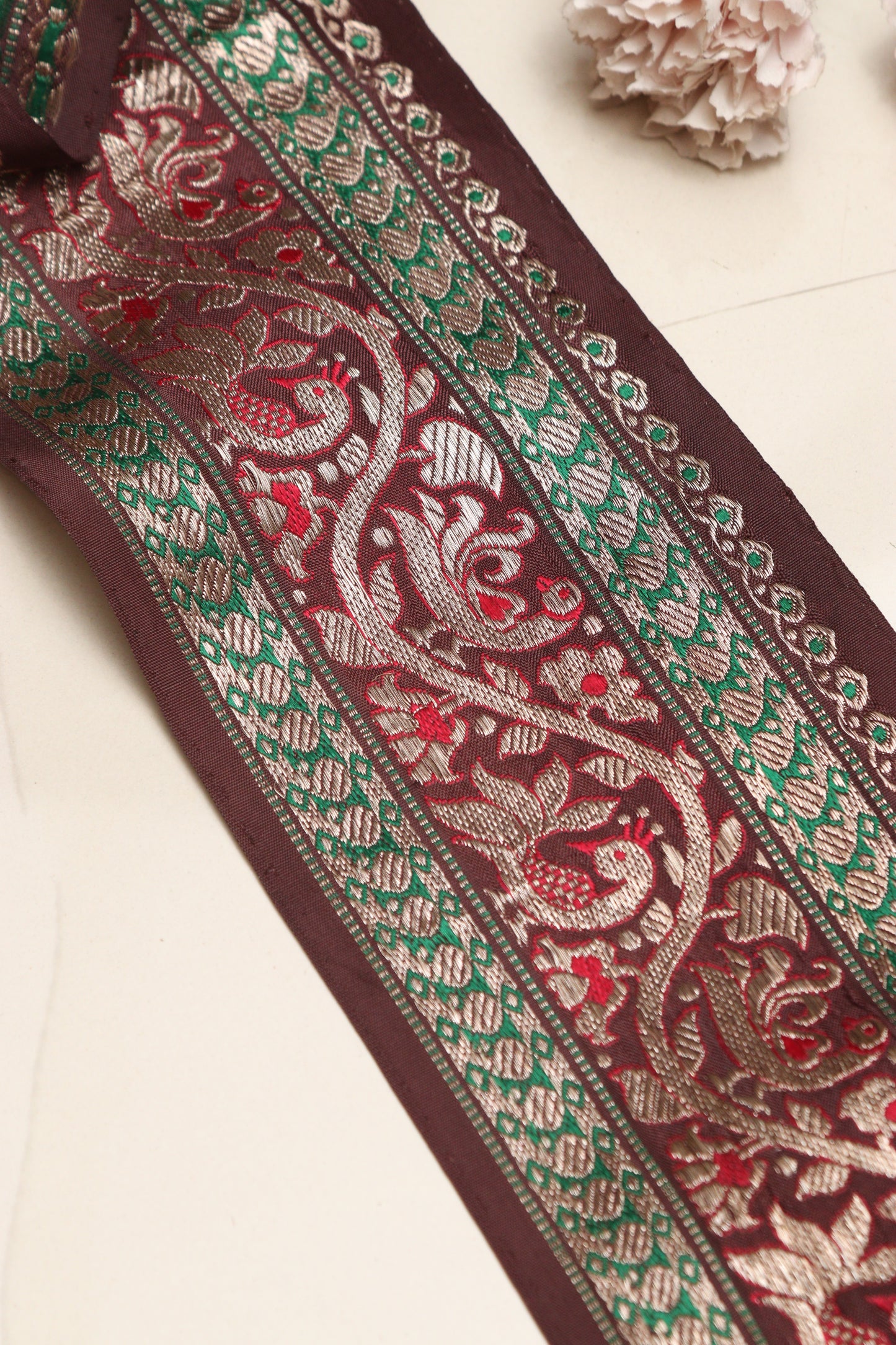 Maroon Banarasi Handloom Vintage Pure Silk Border Lace ( 1 Mtr ) - Luxurion World
