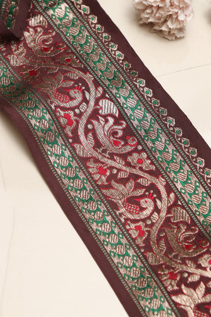 Maroon Banarasi Handloom Vintage Pure Silk Border Lace ( 1 Mtr ) - Luxurion World